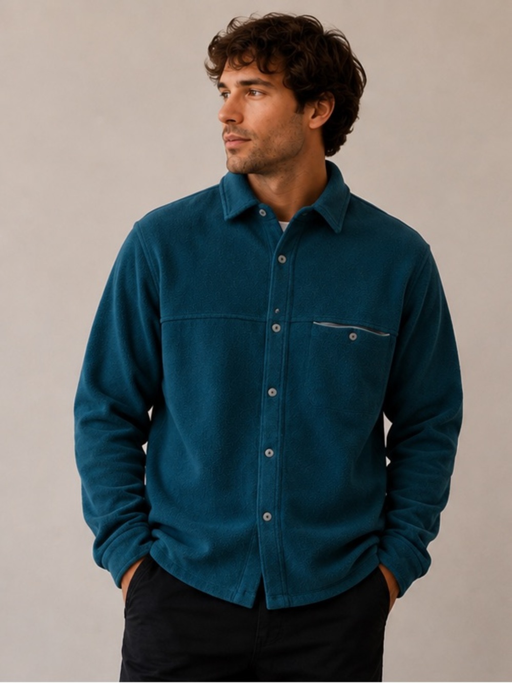 Vintage MEC Men's Teal Button-Front Fleece Shirt Jacket
